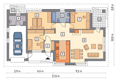 Rzut parteru POW. 116,2 m²