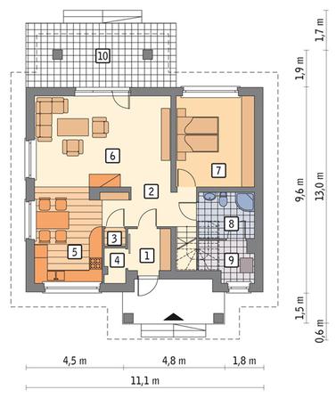 RZUT PARTERU POW. 77,1 m²