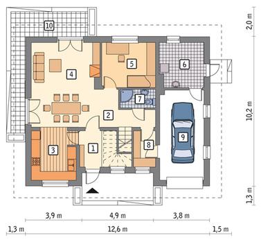 RZUT PARTERU POW. 64,8 m²
